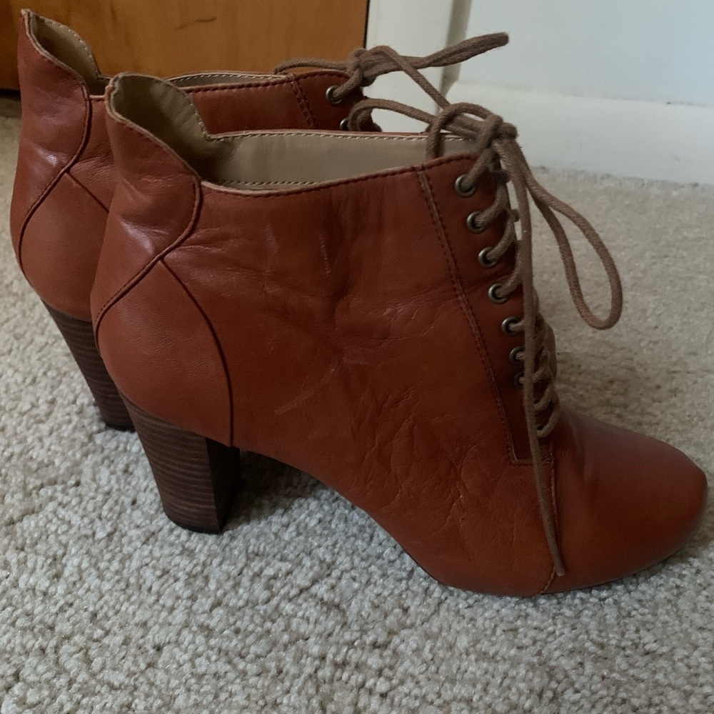 Nine West Cognac Winstrol Leather Lace Up Boots - Picture 3 of 6